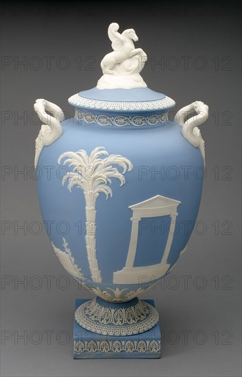 Vase, c. 1860, Wedgwood Manufactory, England, founded 1759, Burslem, Stoneware (jasperware), H. 49.5 cm (19 1/2 in.), diam. 25.4 cm (10 in.)