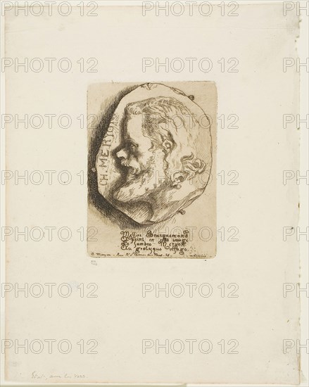 Profile Portrait of Charles Meryon, 1854, Felix Bracquemond, French, 1833–1914, France, Etching in black on ivory laid paper, 120 × 88 mm (image), 120 × 88 mm (plate), 258 × 202 mm (sheet)