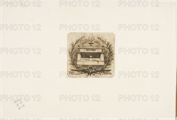 Molière’s Tomb, Père-Lachaise Cemetery, Paris, 1854, Charles Meryon, French, 1821-1868, France, Etching in warm black on ivory laid paper, 68 × 70 mm (image), 68 × 70 mm (plate), 172 × 257 mm (sheet)