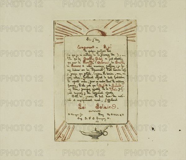 Solar Law, 1855, Charles Meryon, French, 1821-1868, France, Etching, from two plates, one printed in warm black, the other in red ink, on ivory wove paper, 118 × 80 mm (image), 118 × 80 mm (plate), 163 × 242 mm (sheet)