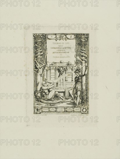 Frontispiece for the Catalogue of the Work of Thomas De Leu, 1866, Charles Meryon (French, 1821-1868), printed by Pierron (French, 19th century), France, Etching and engraving on ivory laid paper, 154 × 109 mm (image, including stray marks), 154 × 109 mm (plate), 263 × 202 mm (sheet)