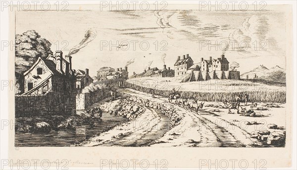 Entrance to the Suburb of Saint-Marceau, Paris, 1850, Charles Meryon (French, 1821-1868), after Reinier Nooms (Dutch, c. 1623-c. 1664), France, Etching, drypoint, engraving and roulette on ivory laid paper, 120 × 237 mm (image), 143 × 247 mm (sheet)