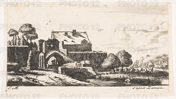 A Water-Mill Near Saint-Denis, 1850, Charles Meryon (French, 1821-1868), after Reinier Nooms (Dutch, c. 1623-c. 1664), France, Etching, engraving and roulette on ivory laid paper, 131 × 238 mm (image), 141 × 247 mm (sheet)