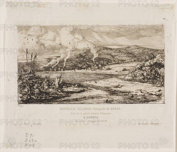 The Little French Colony at Akaroa, 1845, 1865, Charles Meryon, French, 1821-1868, France, Etching on grayish ivory laid paper, 87 × 153 mm (image), 108 × 153 mm (plate), 144 × 168 mm (sheet)