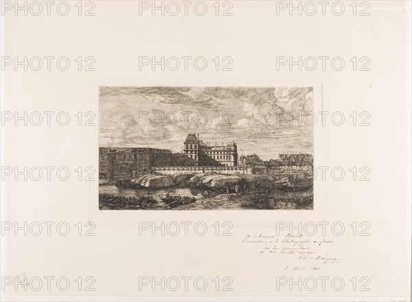 The Old Louvre, Paris, 1651, 1865, Charles Meryon (French, 1821-1868), after Reinier Nooms (Dutch, c. 1623-c. 1664), published by Chalcographic Society of the Louvre (French, 19th century), France, Etching on ivory laid paper, 165 × 265 mm (image), 166 × 267 mm (plate), 327 × 454 mm (sheet)