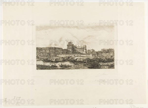 The Old Louvre, Paris, 1651, 1865, Charles Meryon (French, 1821-1868), after Reinier Nooms (Dutch, c. 1623-c. 1664), France, Etching on ivory laid paper, 194 × 267 mm (image), 194 × 267 mm (plate), 326 × 450 mm (sheet)