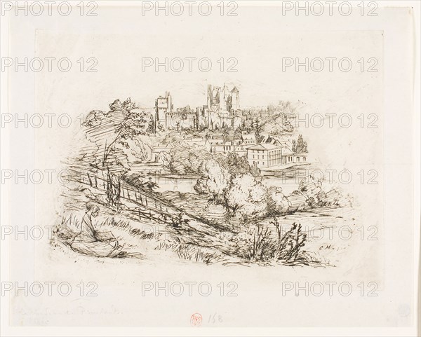 Ruins of the Château de Pierrefonds, 1858, Charles Meryon (French, 1821-1868), after Viollet-Le-Duc (French, 1814, 1879), France, Etching and drypoint on grayish laid paper, 154 × 206 mm (image), 154 × 206 mm (plate), 190 × 237 mm (sheet)