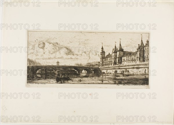 Pont-au-Change, Paris, 1854, Charles Meryon, French, 1821-1868, France, Etching and drypoint on ivory laid paper, 157 × 334 mm (image), 157 × 334 mm (plate), 325 × 458 mm (sheet)