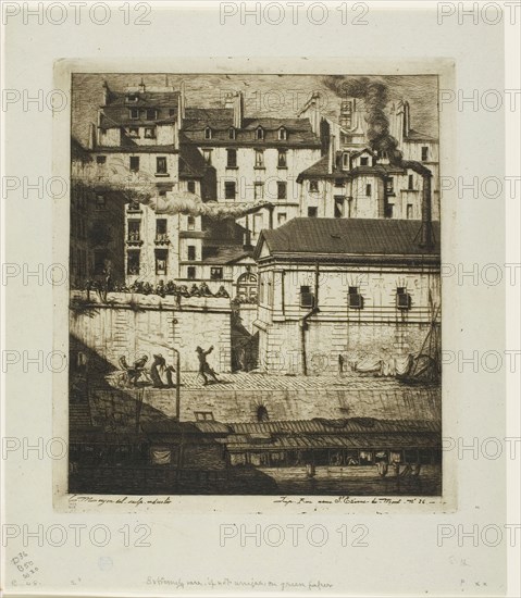 The Mortuary, Paris, 1854, Charles Meryon, French, 1821-1868, France, Etching and drypoint in warm brown on verdâtre (greenish) laid paper, 232 × 206 mm (image), 232 × 206 mm (plate), 296 × 255 mm (sheet)