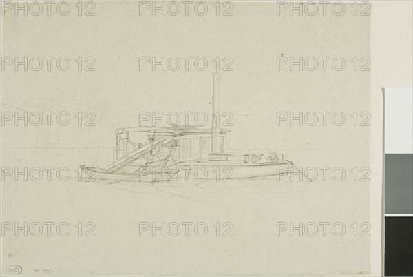 A Dredge, n.d., Charles Meryon, French, 1821-1868, France, Graphite on buff laid paper, 183 × 246 mm