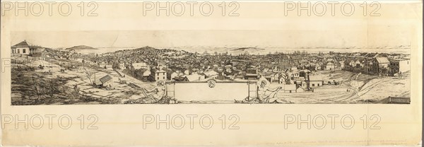 San Francisco, 1855–56, Charles Meryon (French, 1821-1868), printed by Auguste Delâtre (French, 1822-1907), France, Etching and drypoint on ivory laid paper, 178 × 961 mm (image), 240 × 995 mm (plate), 345 × 1,080 mm (sheet)