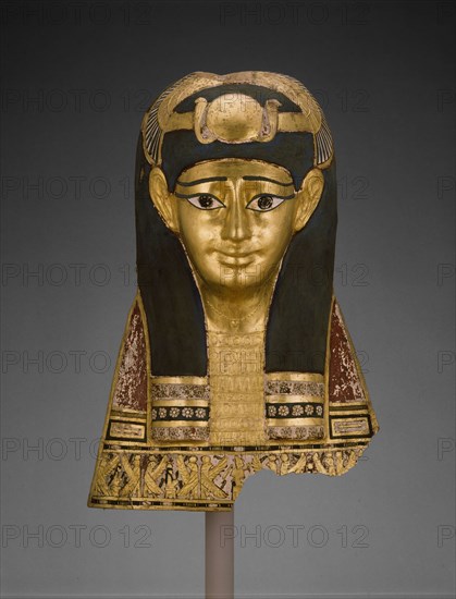 Mummy Mask, Late Ptolemaic Period-early Roman Period, 1st century BC, Egyptian, Egypt, Cartonnage, gold leaf, pigment, 44.5 × 30.5 × 29.8 cm (17 1/2 × 12 × 11 3/4 in.)