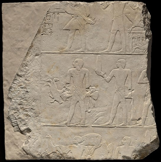 Wall Fragment from a Tomb Depicting Offering Bearers, Old Kingdom, Dynasty 6 (about 2400–2250 BC), Egyptian, Egypt, Limestone, 50.8 × 50.2 × 10.2 cm (20 × 19 3/4 × 4 in.)