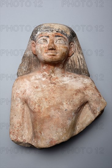 Bust of a Man, New Kingdom, Dynasty 18 (about 1550–1295 BC), Egyptian, Egypt, Stone and pigment, 45.7 × 34.3 × 20.3 cm (18 × 13 1/2 × 8 in.)