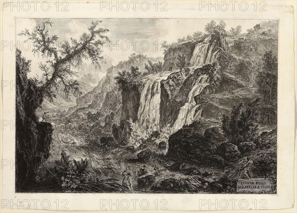 View of the Small Waterfall and Rapids, Tivoli, from Views of Rome, 1769, Giovanni Battista Piranesi, Italian, 1720-1778, Italy, Etching on heavy ivory laid paper, 469 x 704 mm (image), 475 x 711 mm (plate), 557 x 782 mm (sheet)