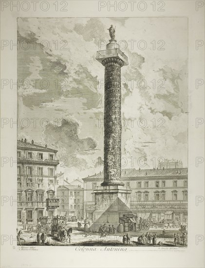 The Column of Marcus Aurelius, from Views of Rome, 1750/59, Giovanni Battista Piranesi, Italian, 1720-1778, Italy, Etching on heavy ivory laid paper, 535 x 400 mm (image), 552 x 407 mm (plate), 627 x 478 mm (sheet)