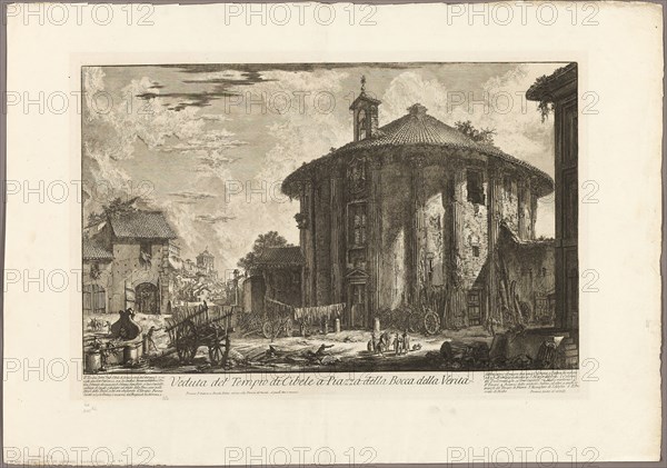 View of the Temple of Cybele in the Piazza of the Bocca della Verità, from Views of Rome, 1750/59, Giovanni Battista Piranesi, Italian, 1720-1778, Italy, Etching on heavy ivory laid paper, 370 x 595 mm (image), 400 x 598 mm (plate), 554 x 790 mm (sheet)