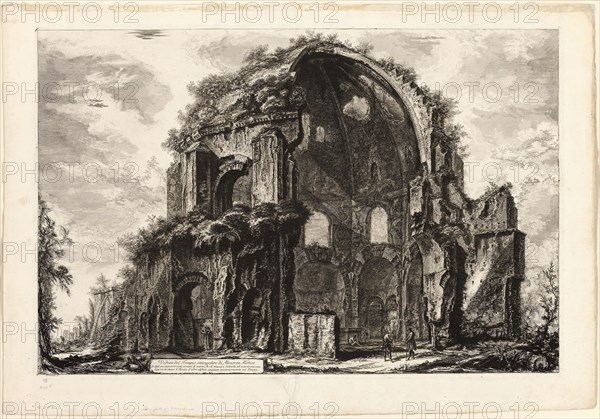 View of the Octagonal Temple of Minerva Medica, from Views of Rome, 1764, published 1800–07, Giovanni Battista Piranesi (Italian, 1720-1778), published by Francesco (Italian, 1758-1810) and Pietro Piranesi (Italian, born 1758/9), Italy, Etching on heavy ivory laid paper, 460 x 697 mm (image), 468 x 705 mm (plate), 550 x 794 mm (sheet)