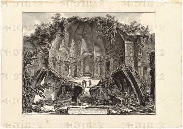 Remains of the temple of the god Canopus at Hadrian’s Villa, Tivoli, from Views of Rome, 1768, Giovanni Battista Piranesi, Italian, 1720-1778, Italy, Etching on heavy ivory laid paper, 447 x 579 mm (image), 456 x 585 mm (plate), 557 x 788 mm (sheet)