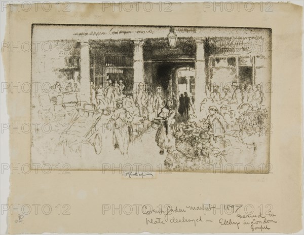 Covent Garden, 1887, Joseph Pennell, American, 1857-1926, United States, Etching on ivory laid paper, 124 x 214 mm (image), 195 x 250 mm ( sheet)