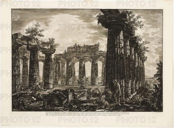 Interior view of the so-called College des Anfictions, from Different views of Paestum, 1778, Giovanni Battista Piranesi, Italian, 1720-1778, Italy, Etching on ivory laid paper, 456 x 674 mm (image), 482 x 682 mm (plate), 563 x 765 mm (sheet)