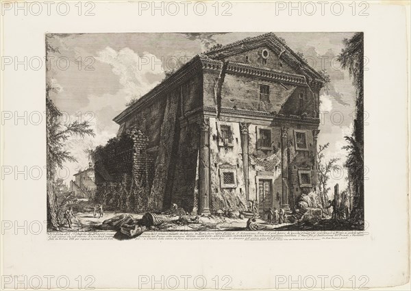 View of the Temple of Bacchus, now the church of S. Urbano, two miles distant from Rome, beyond the Porta S. Sebastiano, from Views of Rome, 1750/59, Giovanni Battista Piranesi, Italian, 1720-1778, Italy, Etching on heavy ivory laid paper, 385 x 616 mm (image), 408 x 623 mm (plate), 555 x 785 mm (sheet)