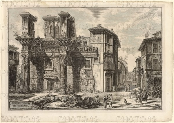 View of the Remains of the Forum of Nerva, from Views of Rome, 1770, Giovanni Battista Piranesi, Italian, 1720-1778, Italy, Etching on heavy ivory laid paper, 474 x 710 mm (image), 480 x 715 mm (plate), 560 x 788 mm (sheet)