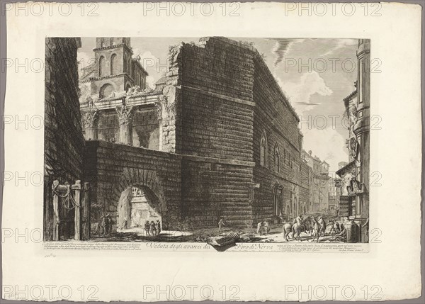 View of the Remains of the Forum of Nerva, from Views of Rome, 1757, Giovanni Battista Piranesi, Italian, 1720-1778, Italy, Etching on heavy ivory laid paper, 382 x 608 mm (image), 403 x 612 mm (plate), 560 x 783 mm (sheet)