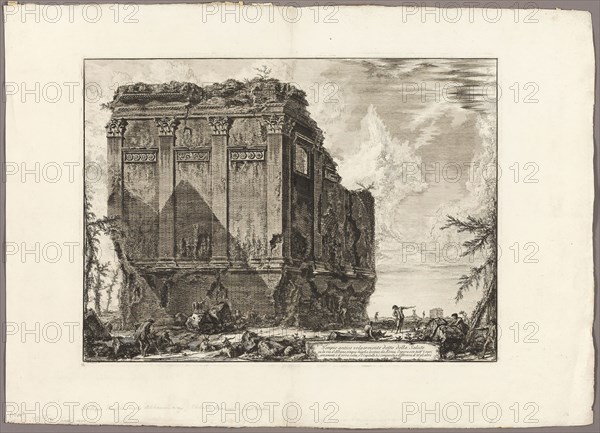 Ancient temple commonly called the Temple of Health on the Via d’Albano five miles outside Rome, from Views of Rome, 1763, Giovanni Battista Piranesi, Italian, 1720-1778, Italy, Etching on heavy ivory laid paper, 405 x 553 mm (image), 411 x 560 mm (plate), 560 x 787 mm (sheet)
