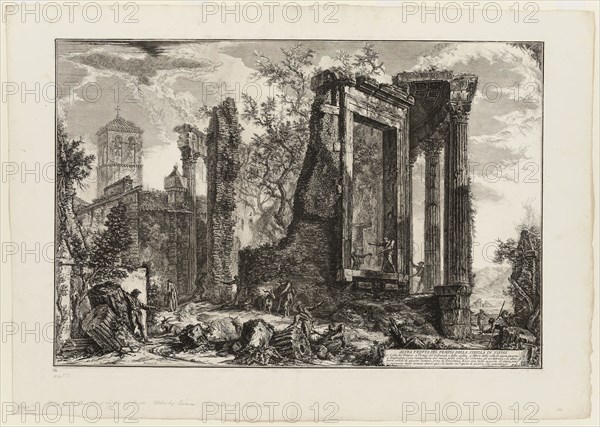 Another view of the Temple of the Sibyl at Tivoli, from Views of Rome, 1761, published 1800–07, Giovanni Battista Piranesi (Italian, 1720-1778), published by Francesco (Italian, 1758-1810) and Pietro Piranesi (Italian, born 1758/9), Italy, Etching on heavy ivory laid paper, 442 x 660 mm (image), 448 x 665 mm (plate), 558 x 794 mm (sheet)