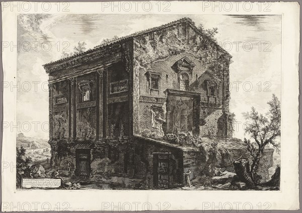View of the Temple of the Camenae, from Views of Rome, 1773, Giovanni Battista Piranesi, Italian, 1720-1778, Italy, Etching on heavy ivory laid paper, 469 x 704 mm (image), 478 x 714 mm (plate), 560 x 794 mm (sheet)