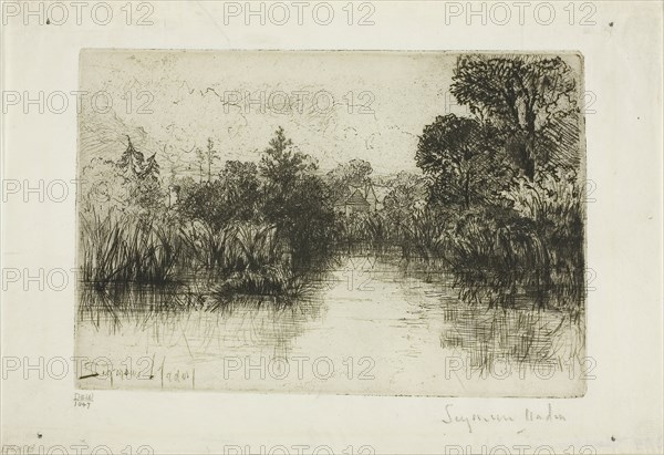 Shere Mill Pond, No. I (small plate), 1860, Francis Seymour Haden, English, 1818-1910, England, Etching with drypoint on ivory laid paper, 114 × 168 mm (image/plate), 149 × 216 mm (sheet)