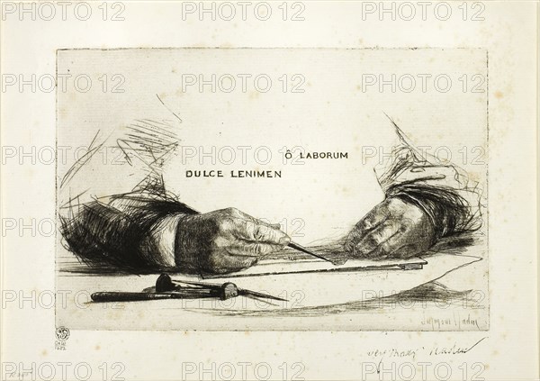 Hands Etching-O Laborum, 1865, Francis Seymour Haden, English, 1818-1910, England, Etching and drypoint on copper printed on off-white laid paper, 139 × 213 mm (image/plate), 186 × 263 mm (sheet)