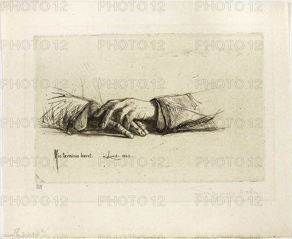 Hands Folded, 1865, Francis Seymour Haden, English, 1818-1910, England, Etching with drypoint on ivory laid paper, 136 × 212 mm (image/plate), 219 × 165 mm (sheet)