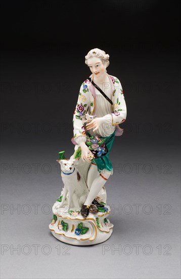 Figure of a Man and Dog, Late 18th century, Germany, Hard-paste porcelain with polychrome enamel decoration, H. 24.1 cm (9 1/2 in.)