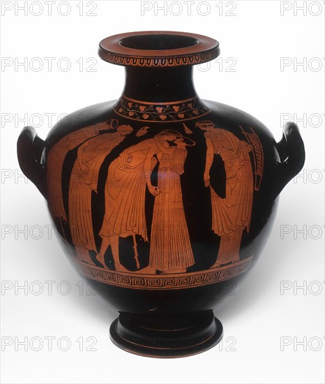 Hydria (Water Jar), About 470/460 BC, Greek, Athens, Attributed to The Leningrad Painter, Athens, terracotta, decorated in the red-figure technique, 42.4 × 37.6 × 31.8 cm (16 3/4 × 14 3/4 × 12 1/2 in.)