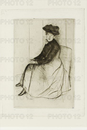 Reflection, c. 1890, Mary Cassatt, American, 1844-1926, United States, Etching in dark brown ink on ivory laid paper, 260 x 177 mm (image/plate), 310 x 239 mm (sheet)