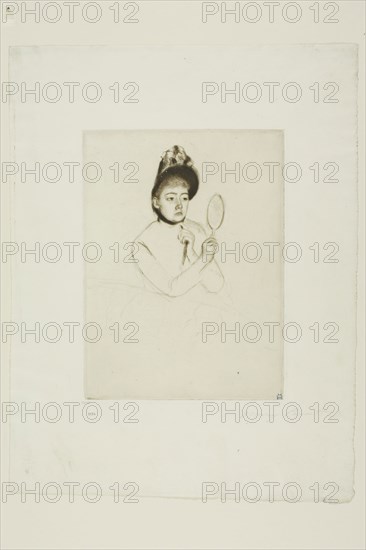 The Bonnet, c. 1891, Mary Cassatt, American, 1844-1926, United States, Etching in dark brown ink on ivory laid paper, 185 x 137 mm (image/plate), 312 x 237 mm (sheet)