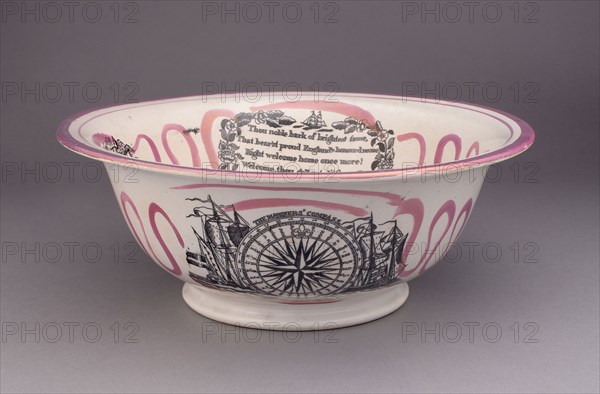 Basin, 1820/50, England, Staffordshire, Staffordshire, Lead-glazed earthenware with lustre decoration, 27.5 x 10.8 cm (11 x 4 1/4 in.)