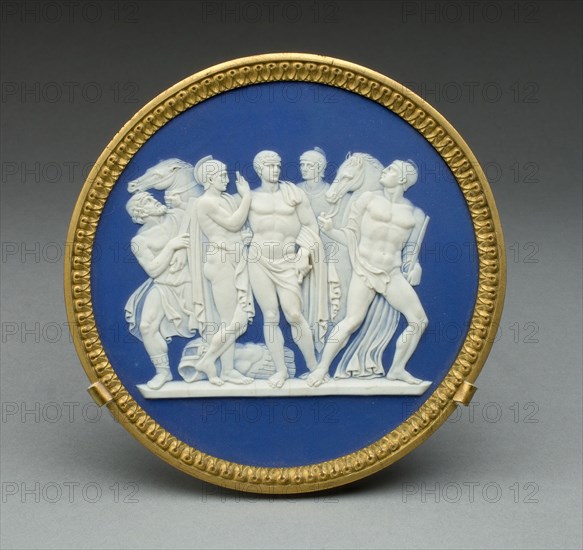 Plaque with Arming of Achilles, 1790, Wedgwood Manufactory, England, founded 1759, Burslem, Stoneware (jasperware), Diam. 13.3 cm (5 1/4 in.)