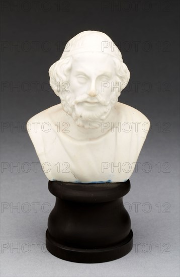 Bust of Homer, c. 1790, Wedgwood Manufactory, England, founded 1759, Burslem, Stoneware (jasperware), Height with base: 14 cm (5 1/2 in.), W: 7.6 cm (3 in.), base height: 4.5 cm (1 3/4 in.)