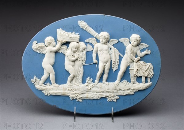 Plaque with Marriage of Cupid and Psyche, 1787, Wedgwood Manufactory, England, founded 1759, Burslem, Stoneware (jasperware), 29.5 × 39.4 × 2.5 cm (11 5/8 × 15 1/2 × 1 in.)