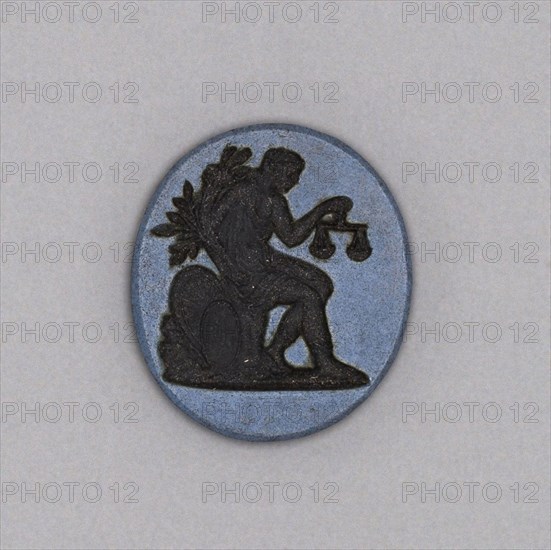 Intaglio with Figure of Justice, Late 18th century, Wedgwood Manufactory, England, founded 1759, Burslem, Stoneware (jasperware), 2.2 × 1.9 × 0.6 cm (7/8 × 3/4 × 1/4 in.)