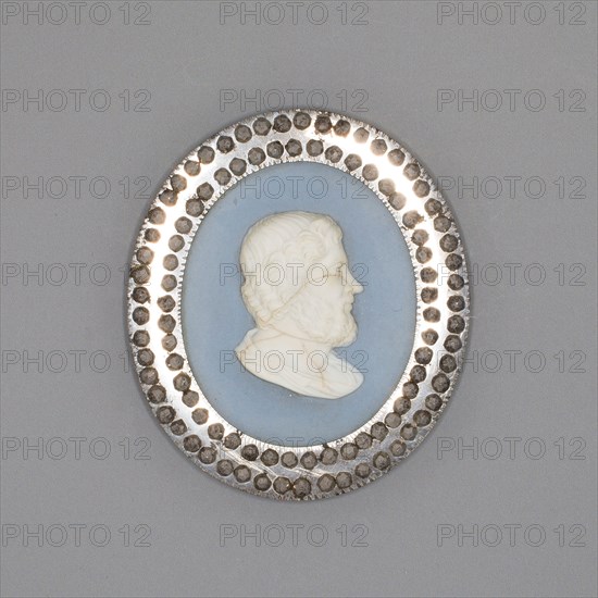 Medallion with Aristippus, Late 18th century, Wedgwood Manufactory, England, founded 1759, Burslem, Stoneware (jasperware), 7.1 × 6.2 × 1.27 cm (2 13/16 × 2 7/16 × 1/2 in.)
