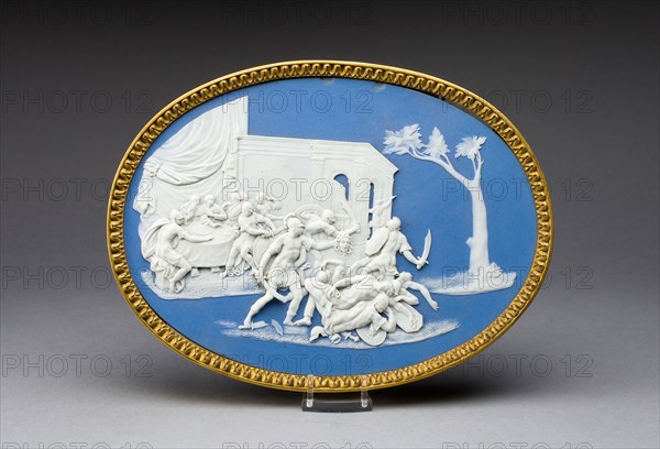 Plaque with Marriage Feast of Perseus and Andromeda, 1800, Wedgwood Manufactory, England, founded 1759, Burslem, Stoneware (jasperware), 19.2 × 25.4 cm (7 9/16 × 10 in.)