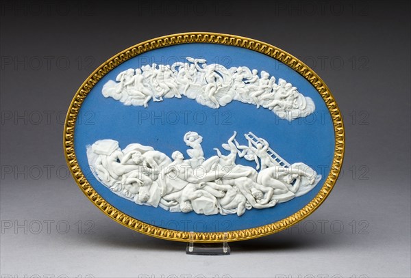 Plaque with Jupiter Battling Titans, c. 1800, Wedgwood Manufactory, England, founded 1759, Burslem, Stoneware (jasperware), 19.1 × 25.4 cm (7 1/2 × 10 in.)