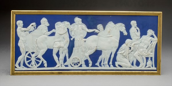 Plaque with Priam and Achilles, c. 1790, Wedgwood Manufactory, England, founded 1759, Burslem, Stoneware (jasperware), 17.2 × 40 cm (6 3/4 × 15 3/4 in.)