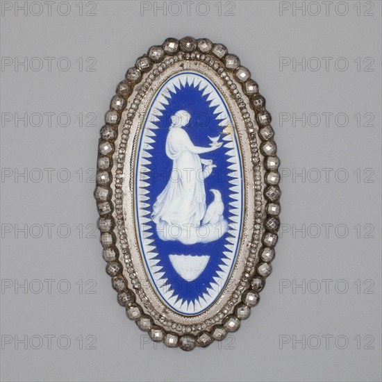 Buckle, Late 18th century, Wedgwood Manufactory, England, founded 1759, Burslem, Stoneware (jasperware) and cut steel frame, 9.5 × 5.7 × 0.6 cm (3 3/4 × 2 1/4 × 1/4 in.)