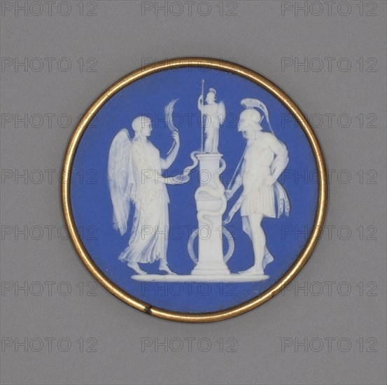 Medallion with Warrior and Priestess, Late 18th century, Wedgwood Manufactory, England, founded 1759, Burslem, Stoneware (jasperware), Diam. 6.4 cm (2 1/2 in.)