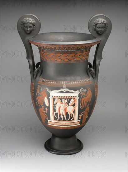 Vase, 1850/75, Wedgwood Manufactory, England, founded 1759, Burslem, Stoneware (basaltware) with encaustic decoration, 62.6 × 40.6 cm (24 5/8 × 16 in.)